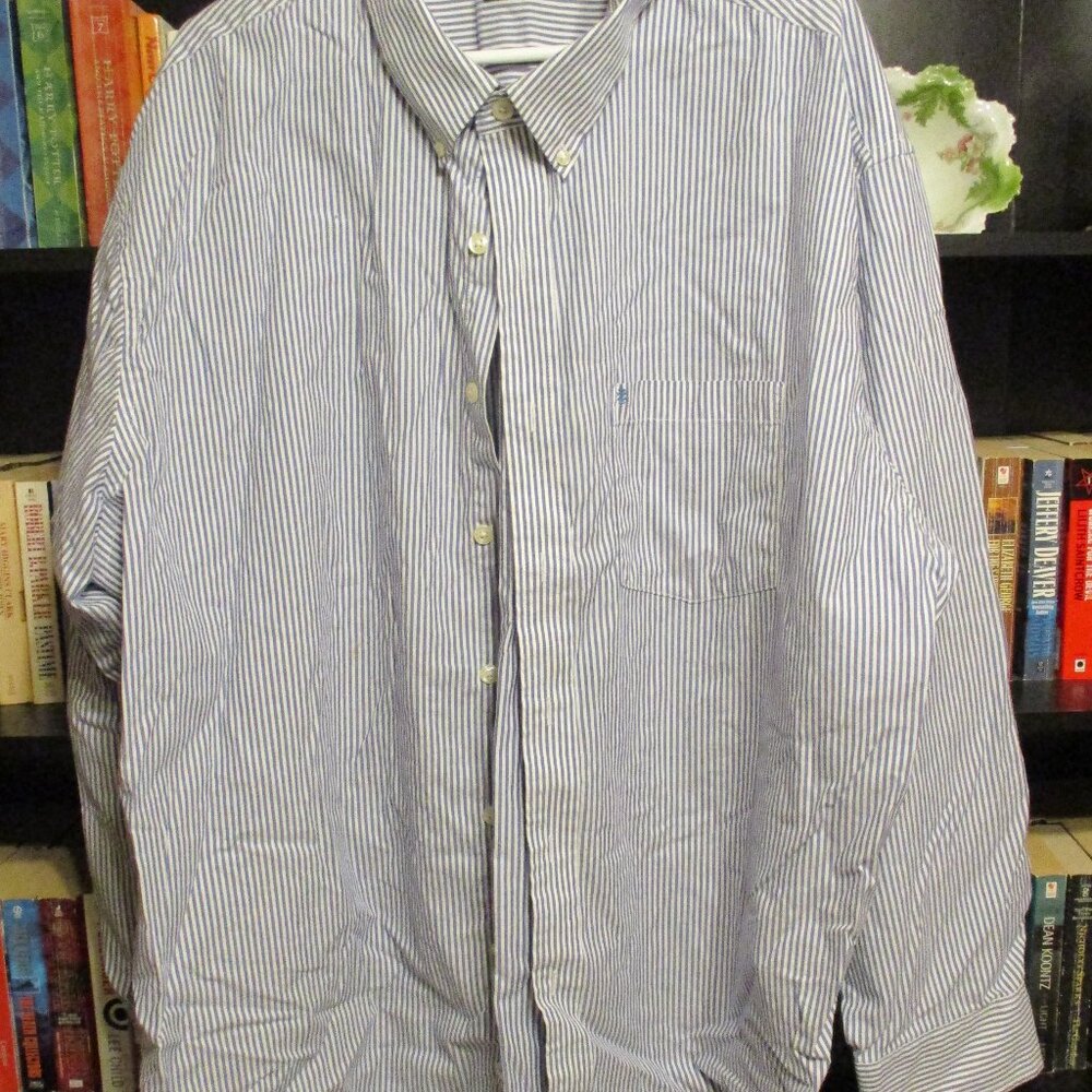 Izod Premium Essentials Men's Big & Tall Blue/White Striped Dress Shirt Sz. 3XL